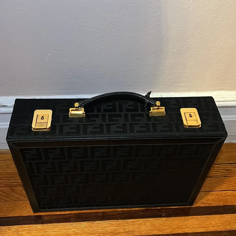 SALE!! Fendi unisex FF jacquard logo monogram jewlery trunk briefcase bag